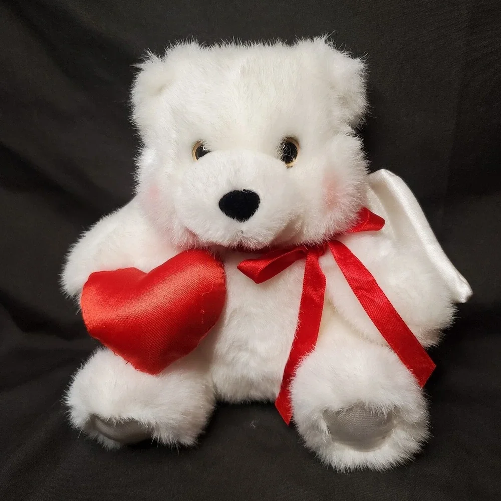 1997 Avon Valentines Bear Plush Stuffed Animal White Teddy Bear Angel Wings 7